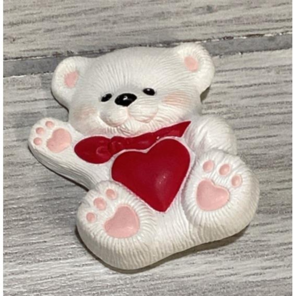 Goldtone Pin Textured Valentine‎ Teddy Bear w/ Heart Vintage
